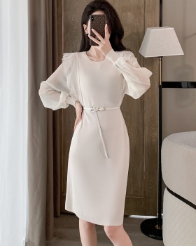 Loose splice autumn ice silk round neck dress for women