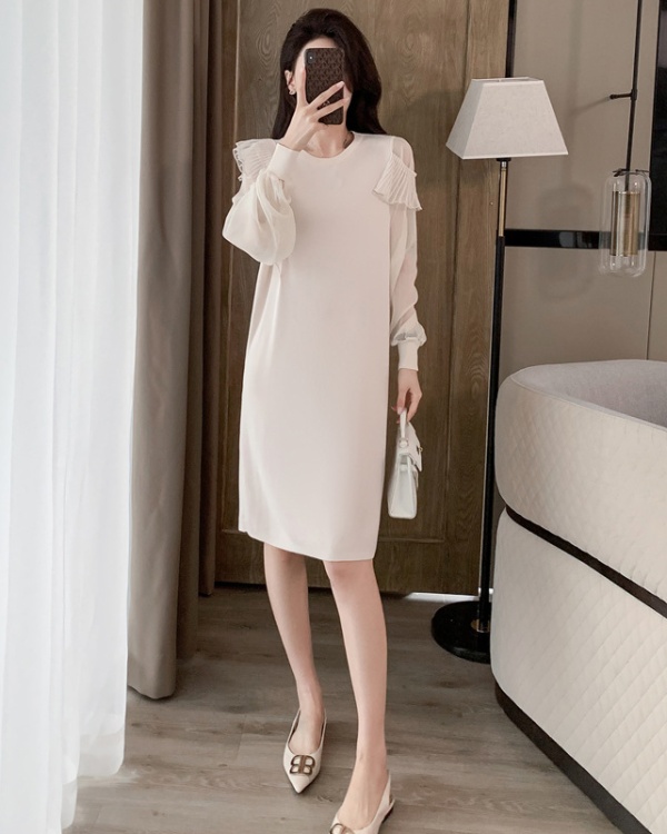 Loose splice autumn ice silk round neck dress for women