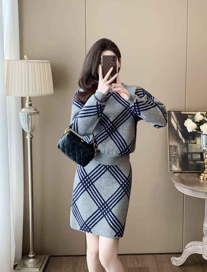 Casual sweater autumn and winter skirt 2pcs set for women