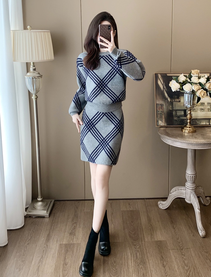 Casual sweater autumn and winter skirt 2pcs set for women