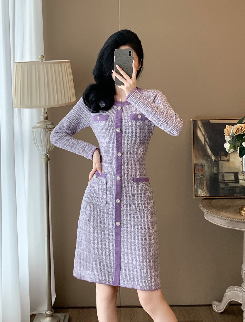 Ladies chanelstyle dress knitted sweater dress for women