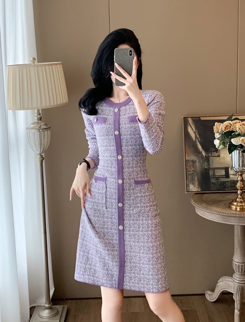 Ladies chanelstyle dress knitted sweater dress for women