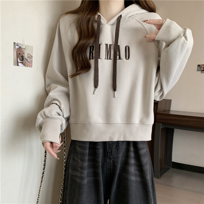 Korean style embroidery hoodie loose tops for women