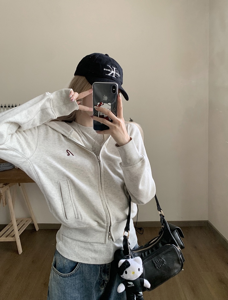 Gray autumn colors hoodie short niche coat