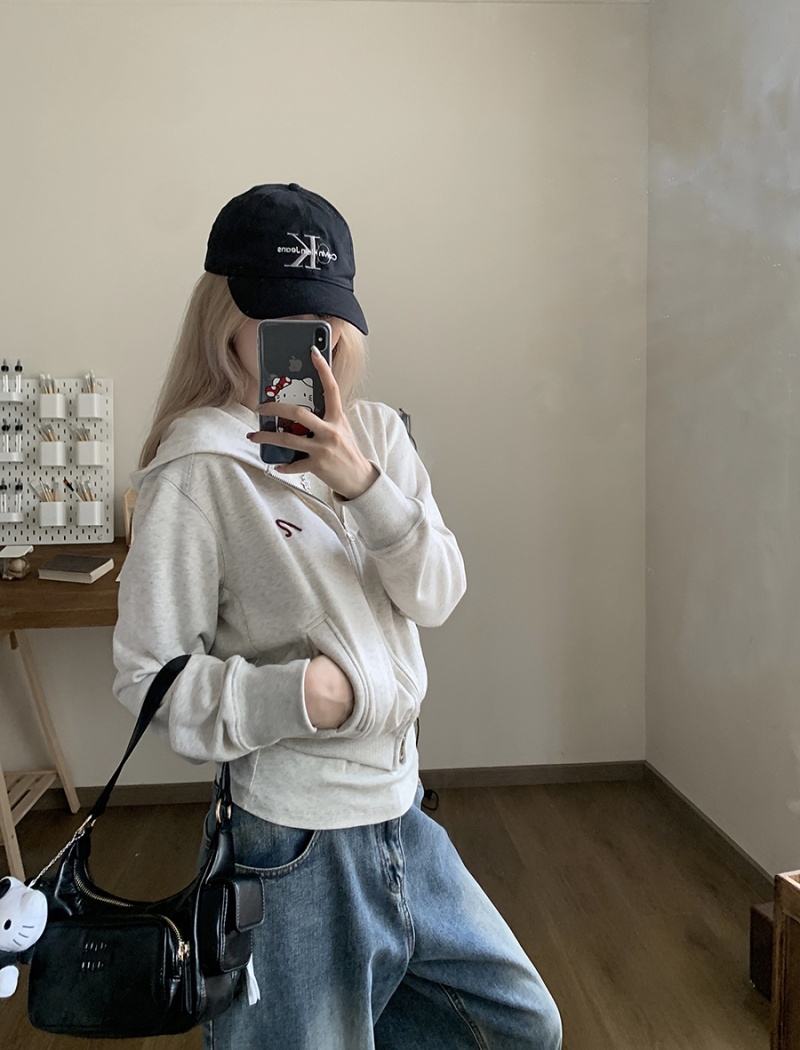 Gray autumn colors hoodie short niche coat