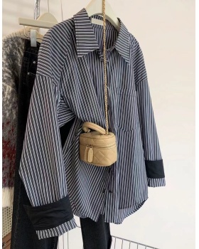 Loose mixed colors large yard shirt autumn stripe coat