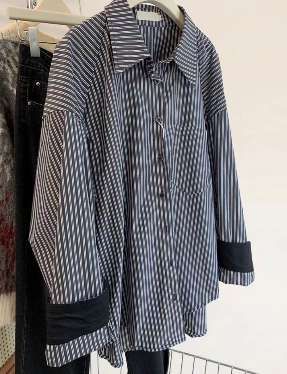 Loose mixed colors large yard shirt autumn stripe coat