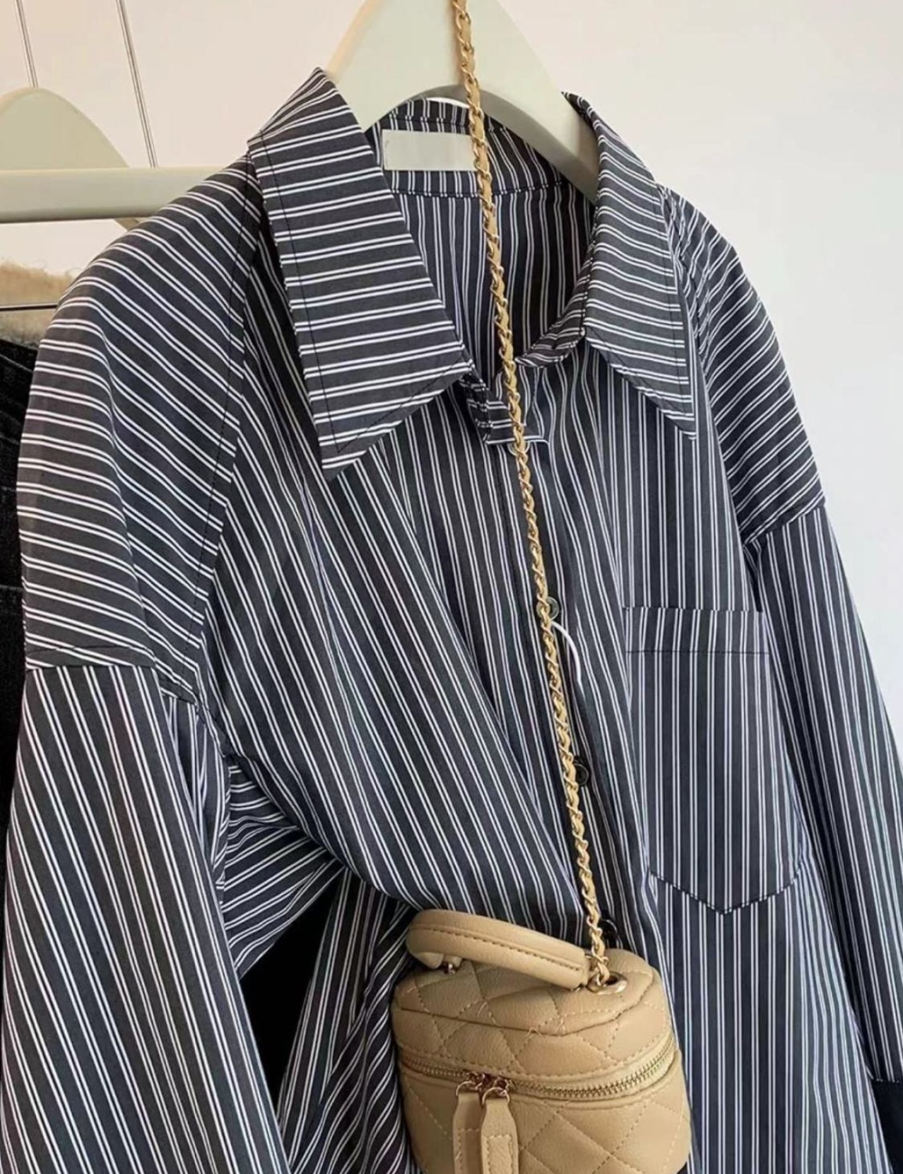 Loose mixed colors large yard shirt autumn stripe coat