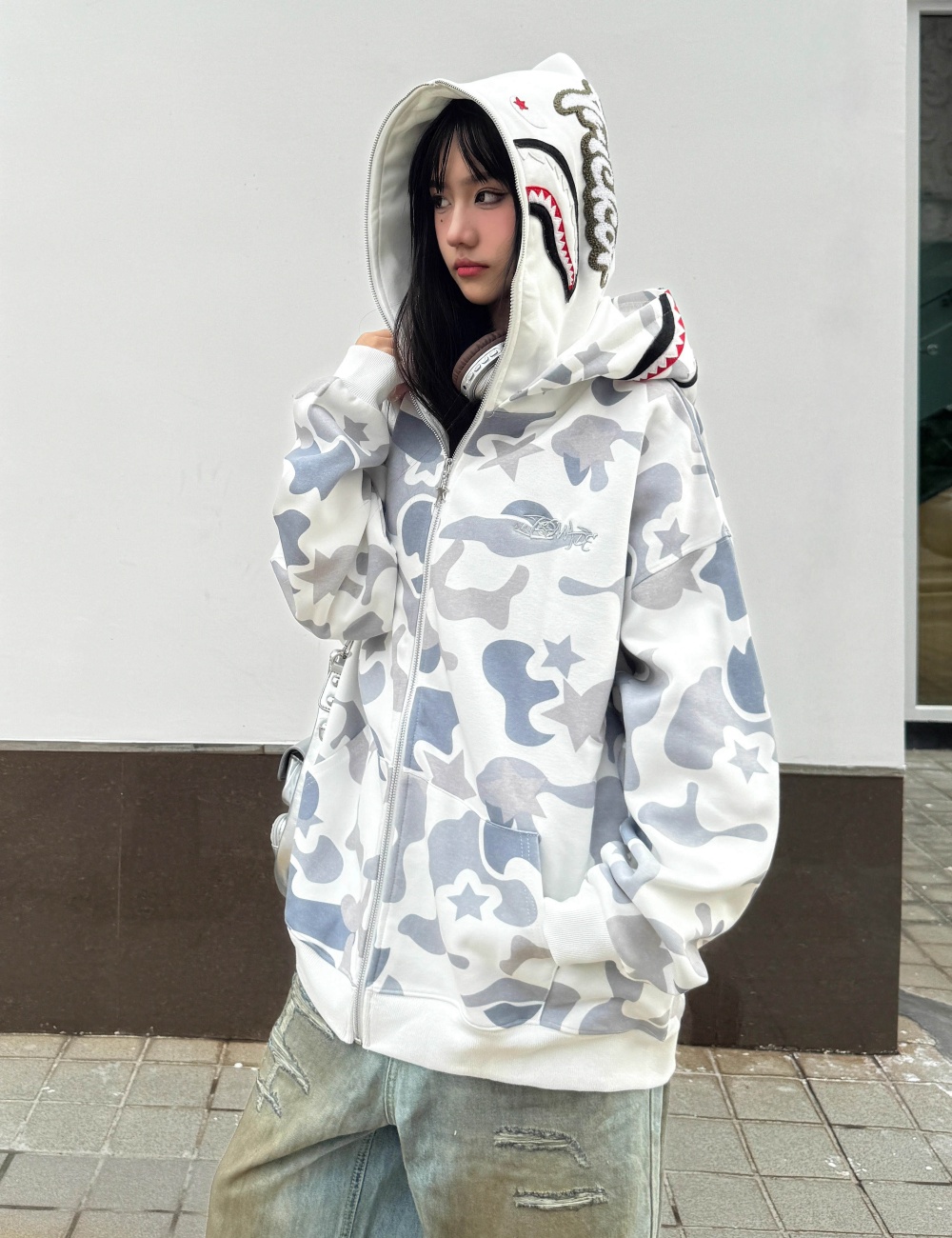 Complex cotton hoodie large yard milk silk coat