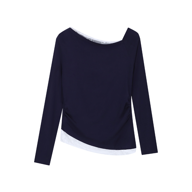 Spandex long sleeve sloping shoulder T-shirt