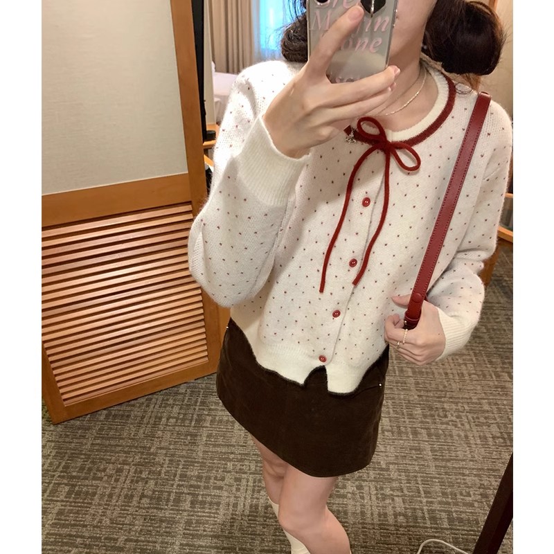 Mixed colors round neck coat autumn knitted cardigan