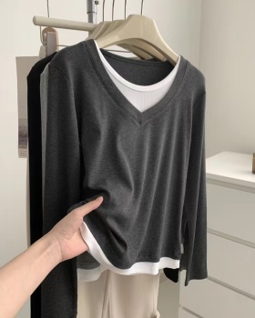 Round neck bottoming shirt screw thread T-shirt for women