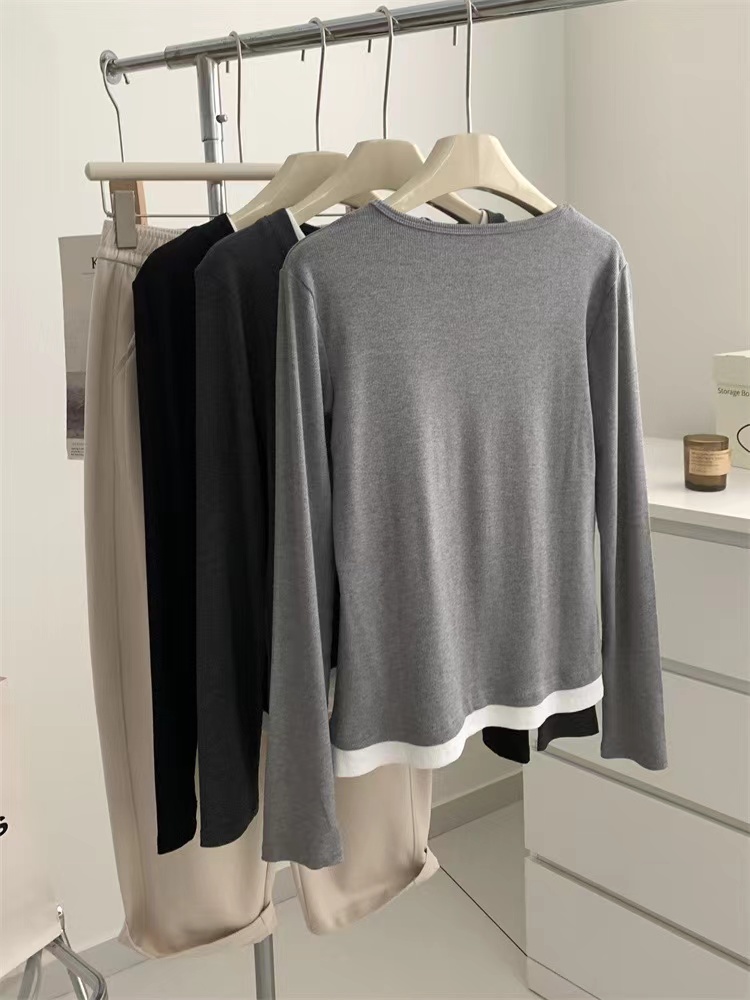 Round neck bottoming shirt screw thread T-shirt for women