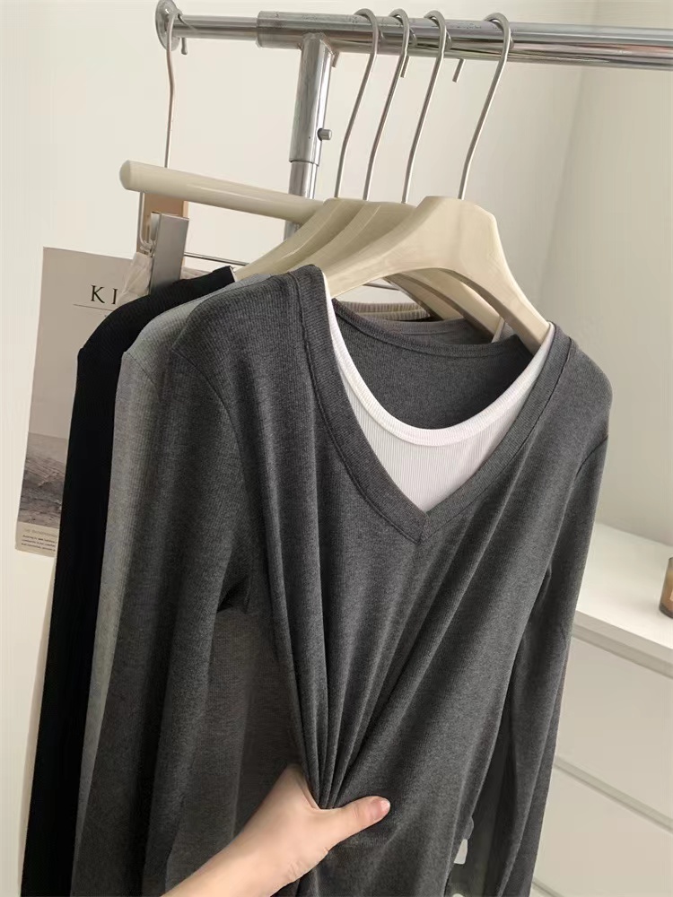 Round neck bottoming shirt screw thread T-shirt for women