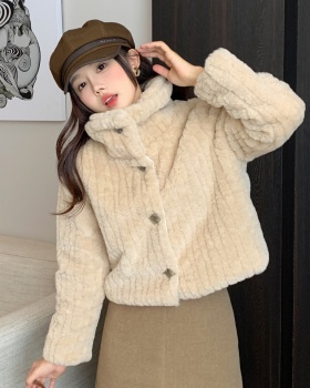 Short fluffy thick coat thermal lamb fur tops for women