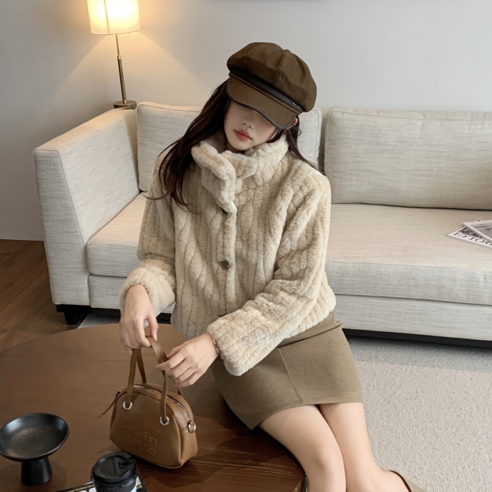 Short fluffy thick coat thermal lamb fur tops for women