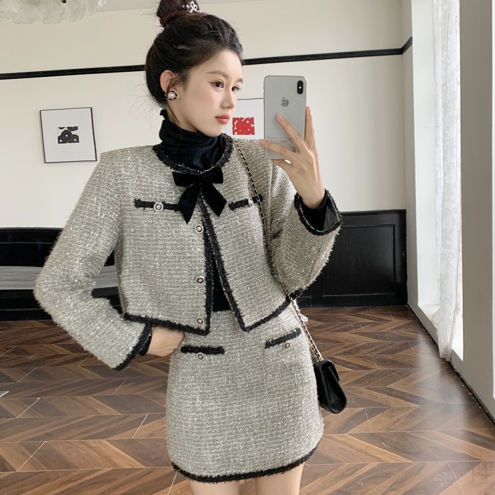 Retro jacket chanelstyle skirt 2pcs set for women