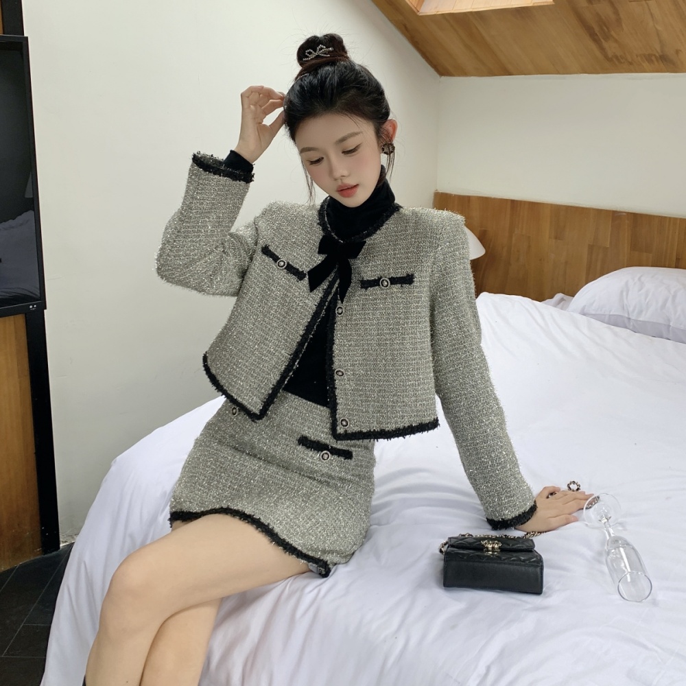 Retro jacket chanelstyle skirt 2pcs set for women