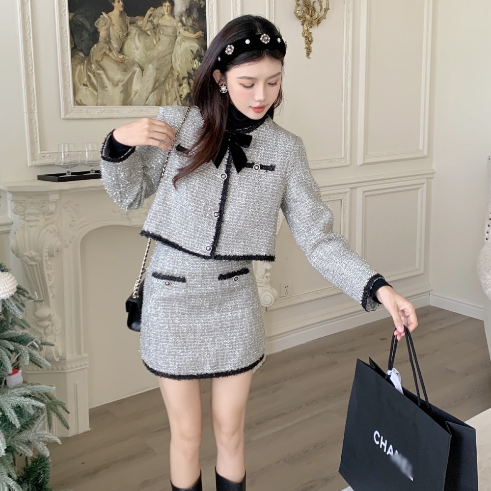 Retro jacket chanelstyle skirt 2pcs set for women