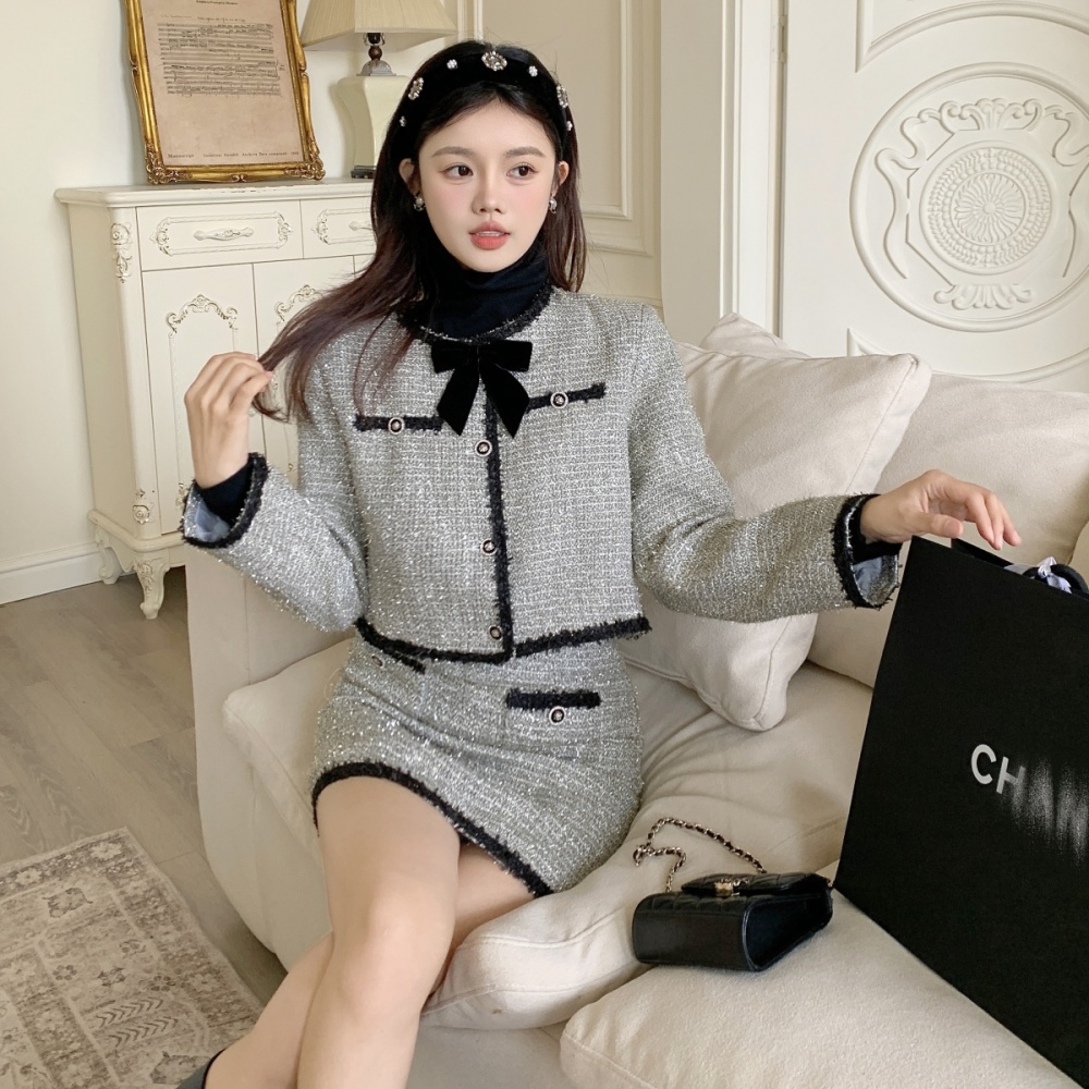 Retro jacket chanelstyle skirt 2pcs set for women