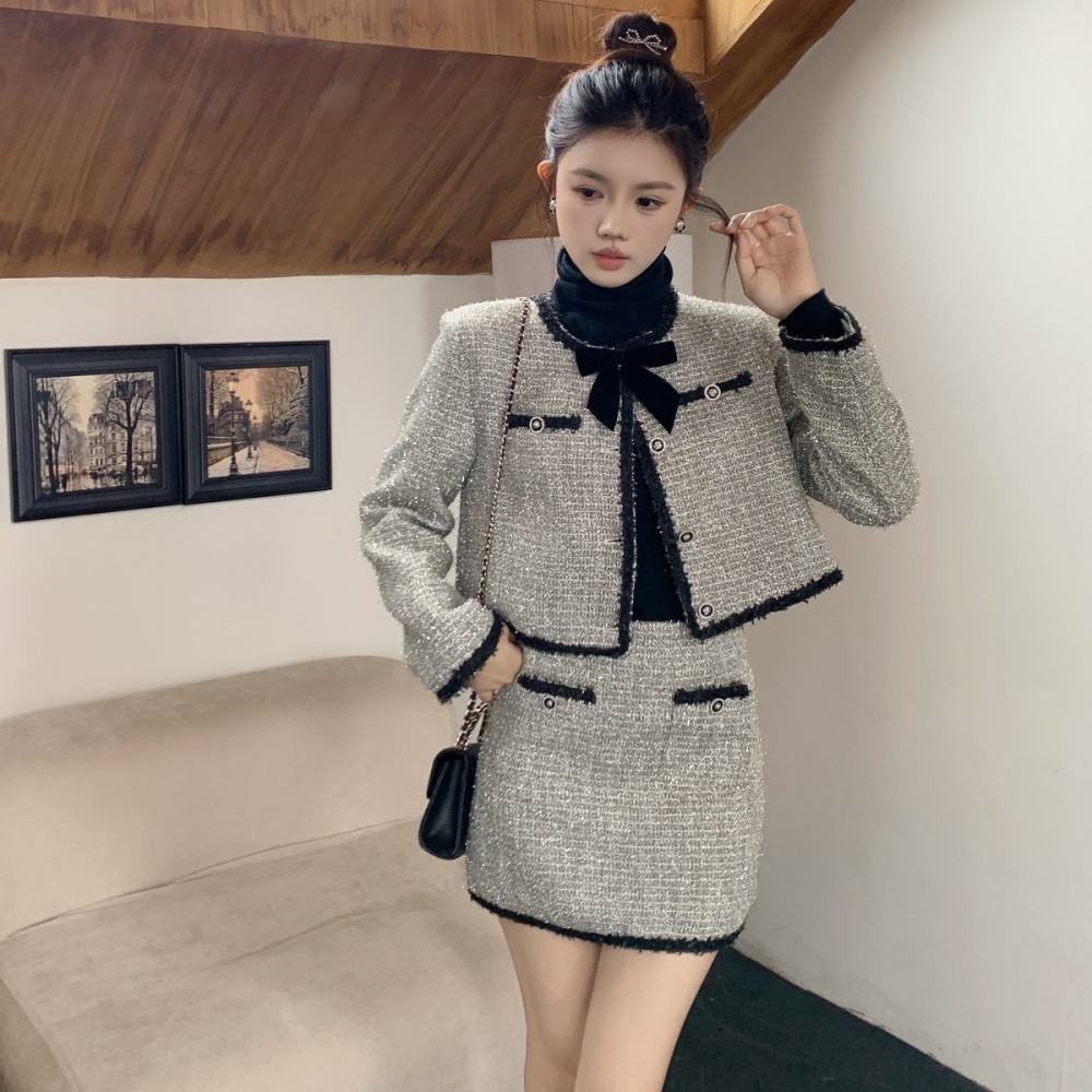 Retro jacket chanelstyle skirt 2pcs set for women