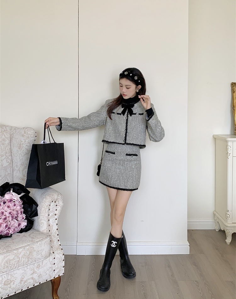 Retro jacket chanelstyle skirt 2pcs set for women