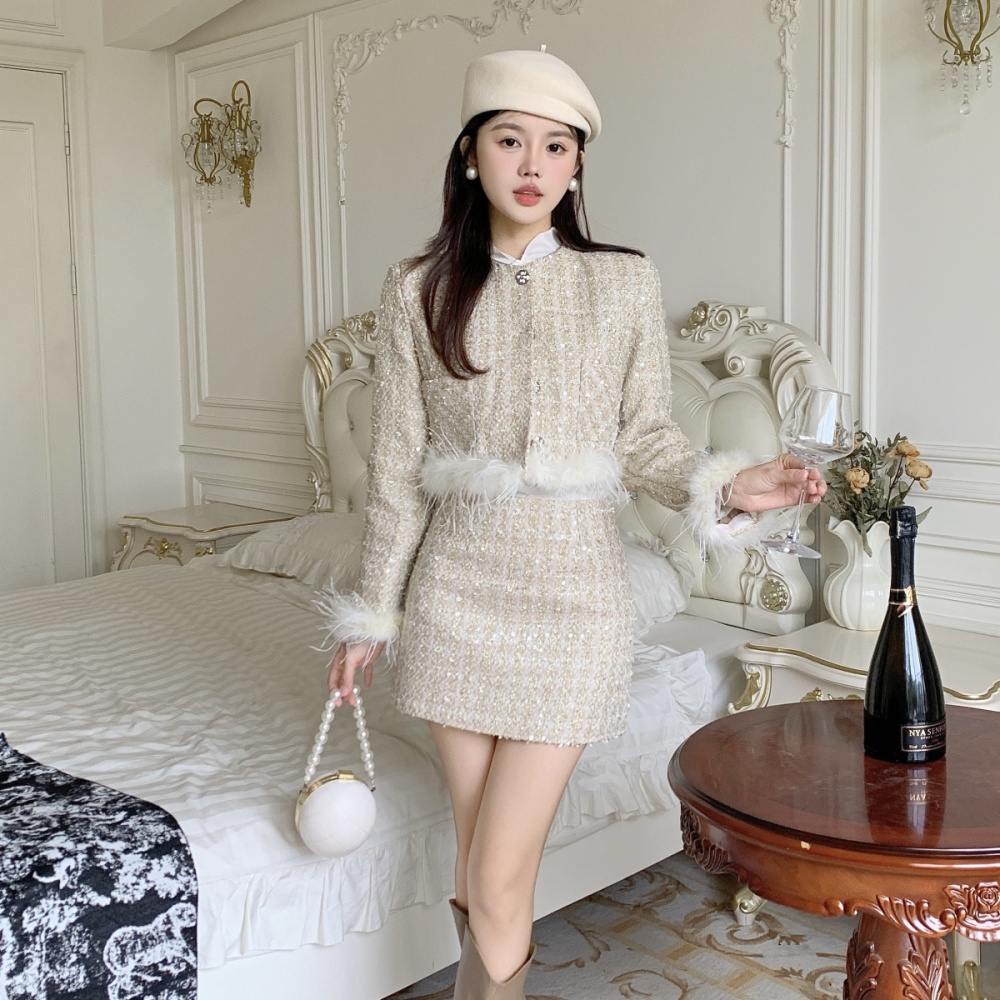 Light luxury skirt chanelstyle short skirt 2pcs set