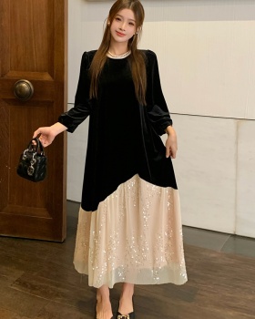 Sequins large yard dress slim long dress for women