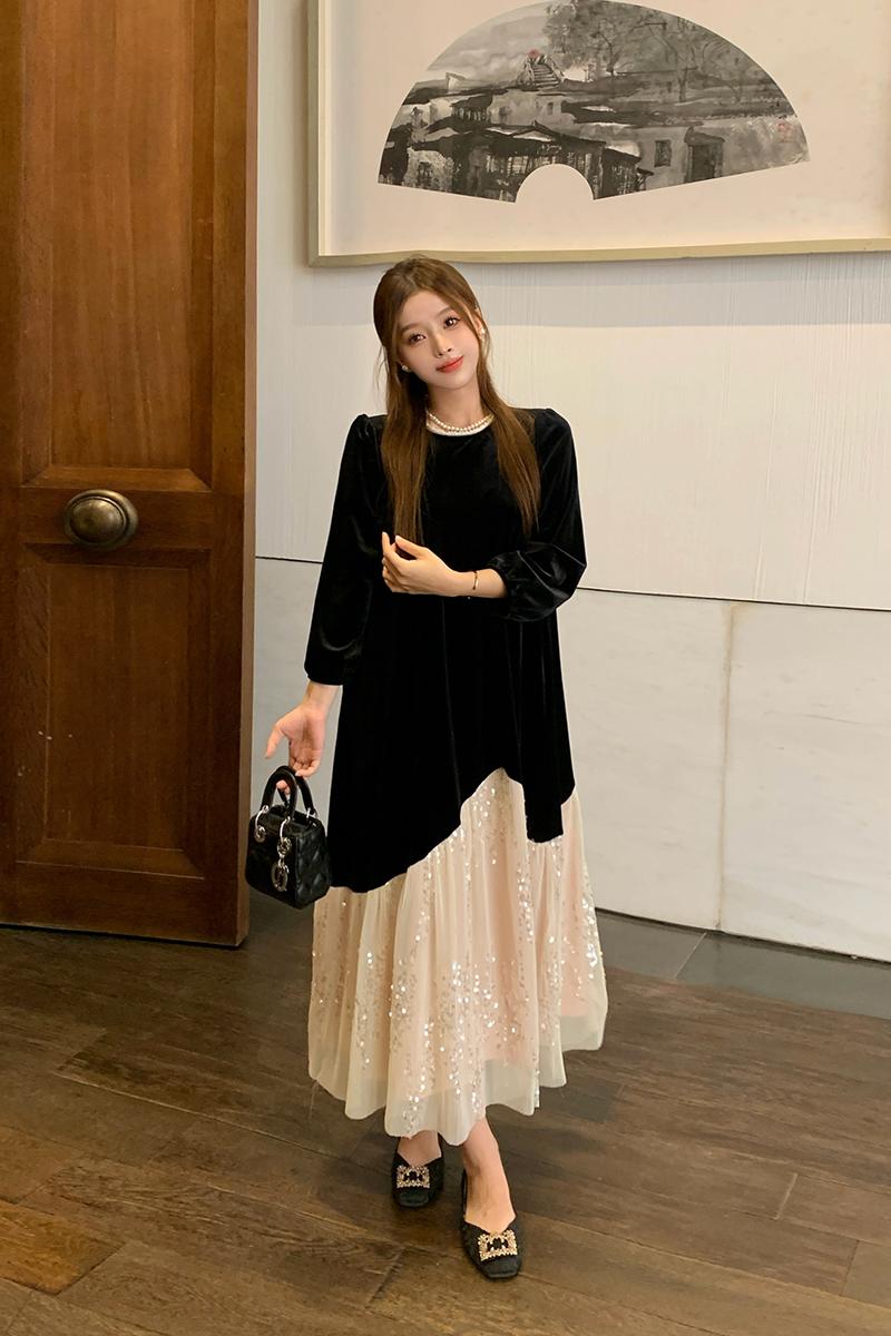 Sequins large yard dress slim long dress for women