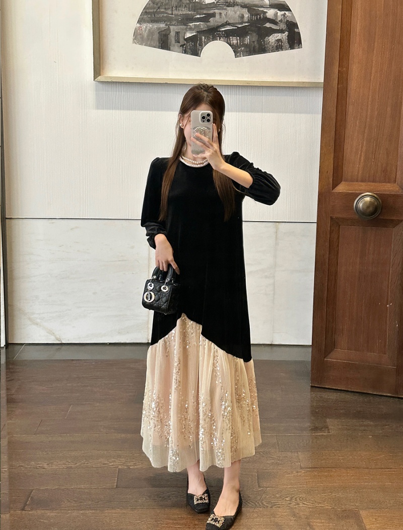 Sequins large yard dress slim long dress for women