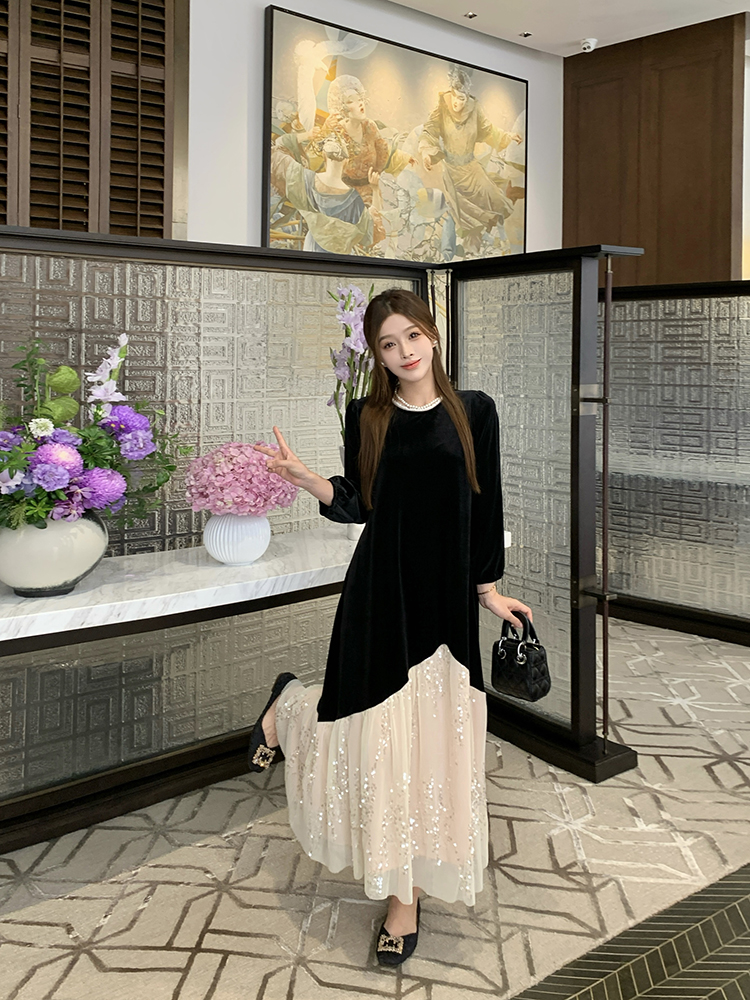 Sequins large yard dress slim long dress for women