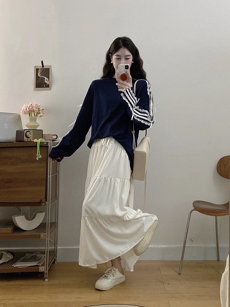 Large yard ballet maiden hoodie cake loose long skirt 2pcs set