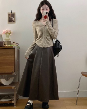 PU knitted skirt fat large yard cardigan 2pcs set for women