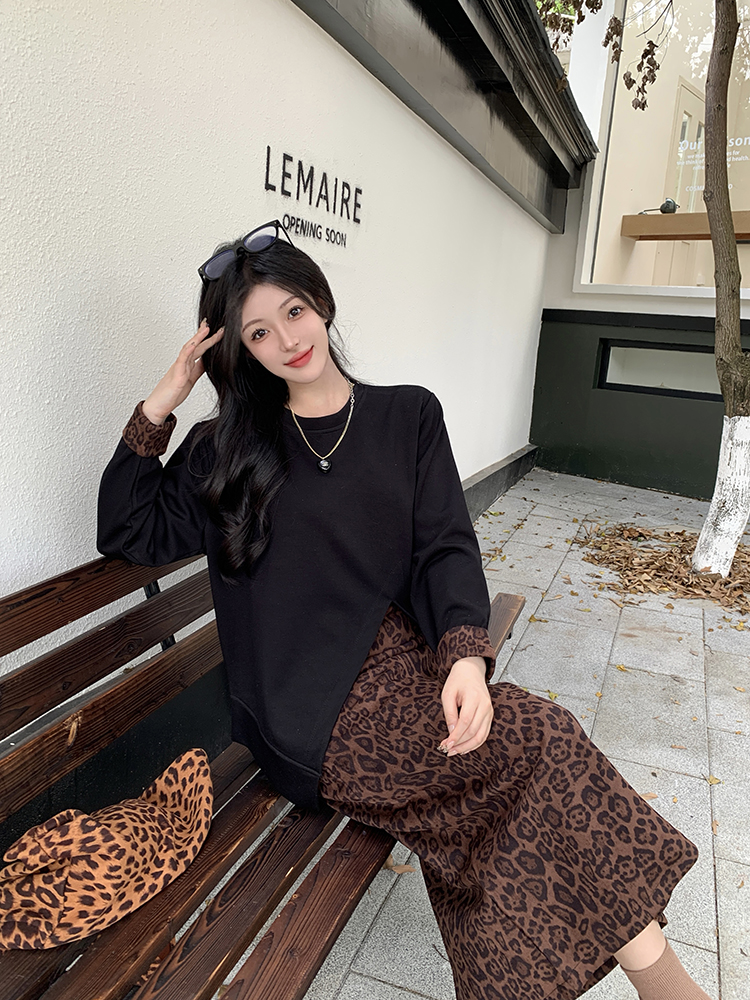 Autumn long large yard hoodie fashion slim dress 2pcs set