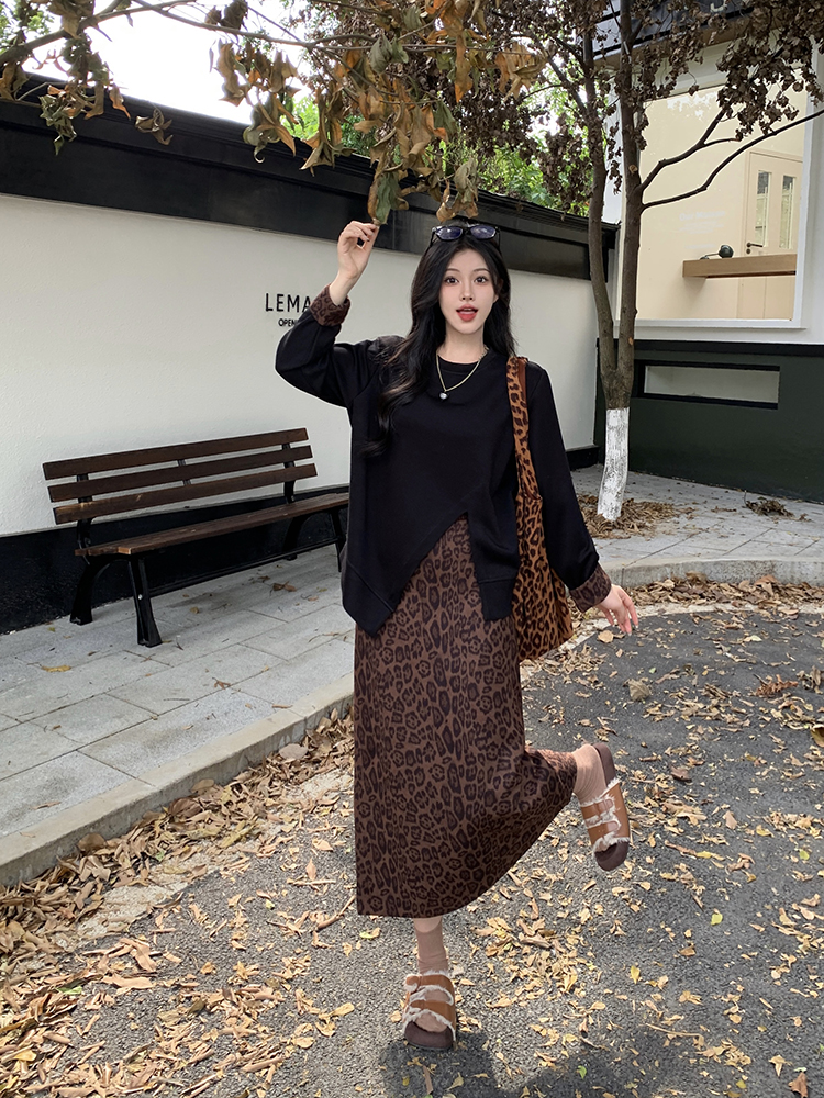 Autumn long large yard hoodie fashion slim dress 2pcs set