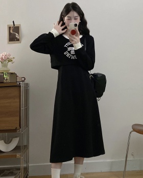 Round neck large yard temperament fat slim black dress