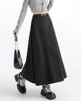 High waist autumn and winter woolen long A-line skirt