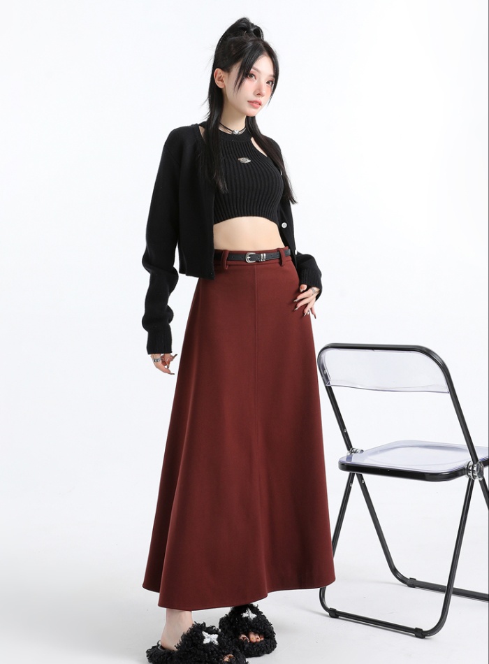 High waist autumn and winter woolen long A-line skirt