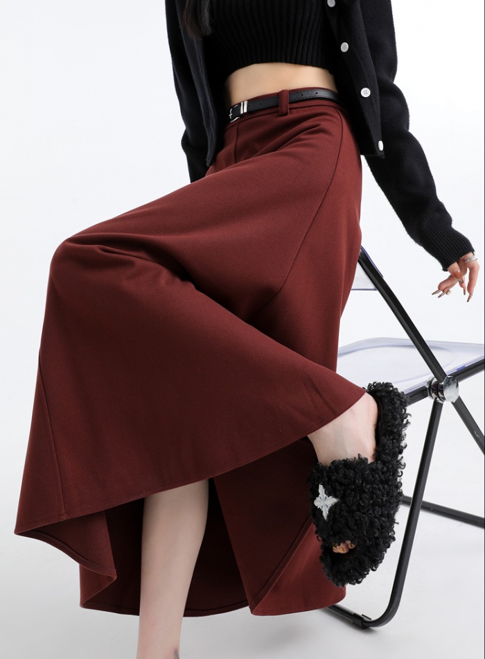 High waist autumn and winter woolen long A-line skirt