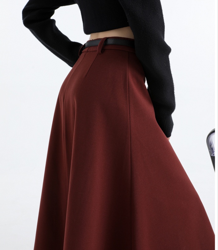 High waist autumn and winter woolen long A-line skirt