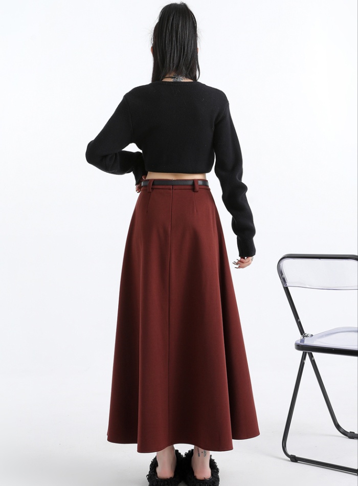 High waist autumn and winter woolen long A-line skirt