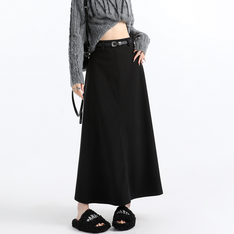 High waist autumn and winter woolen long A-line skirt