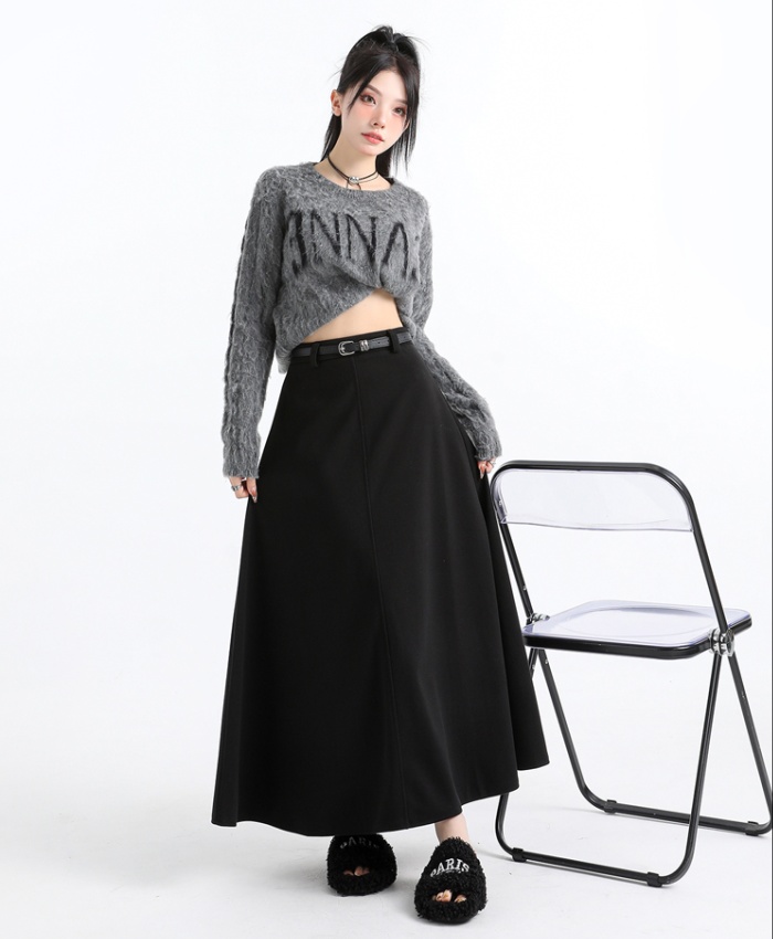 High waist autumn and winter woolen long A-line skirt