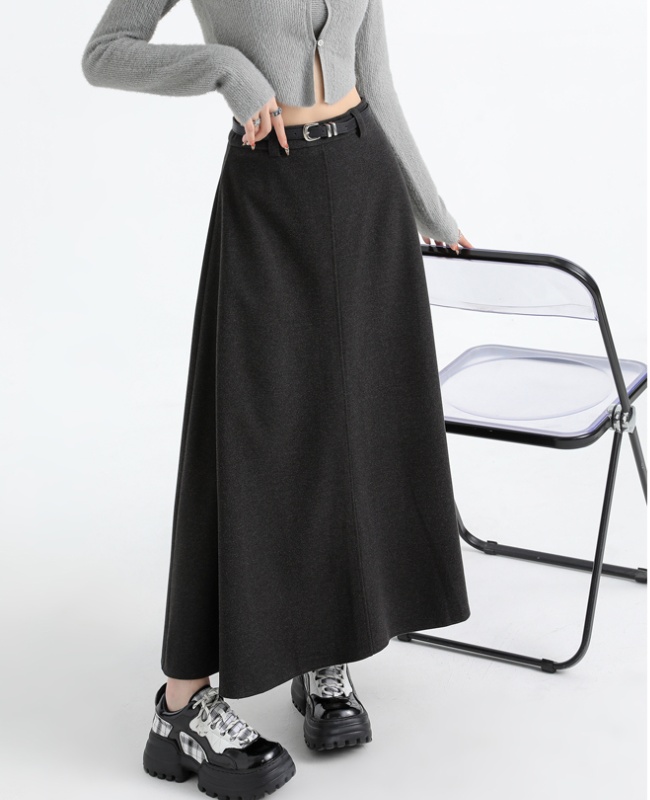 High waist autumn and winter woolen long A-line skirt