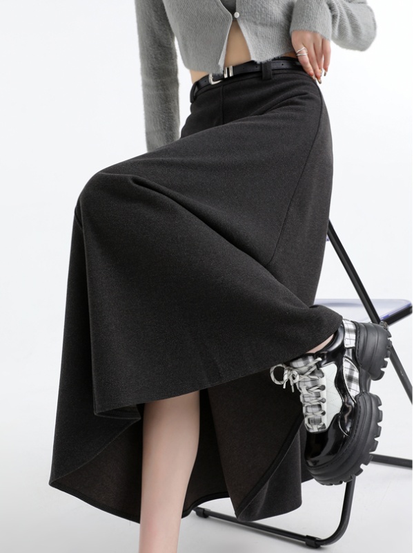 High waist autumn and winter woolen long A-line skirt