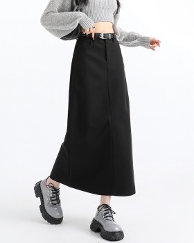 Straight woolen after the split skirt for women