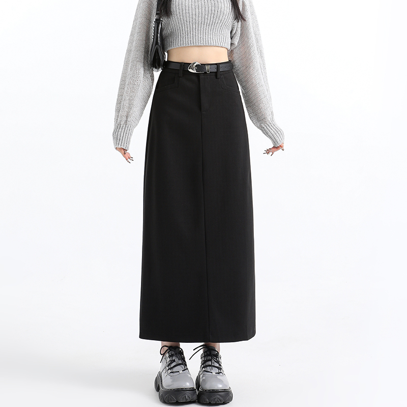 Straight woolen after the split skirt for women