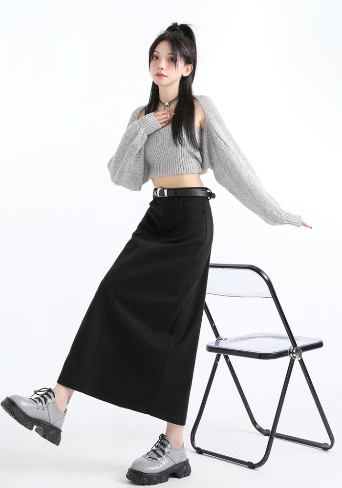 Straight woolen after the split skirt for women