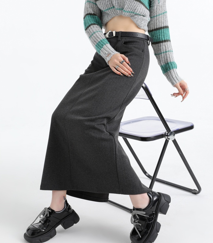 Straight woolen after the split skirt for women