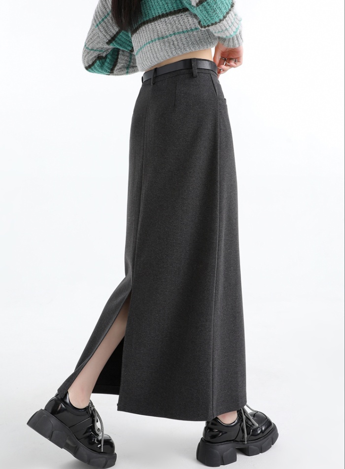 Straight woolen after the split skirt for women